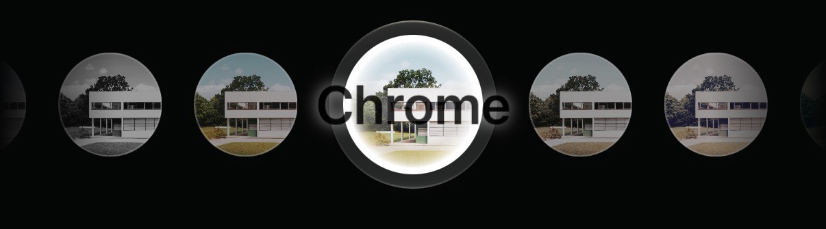 The live filter rail in the camera. Swipe to choose a filter; tap the centre button to take a photo.
