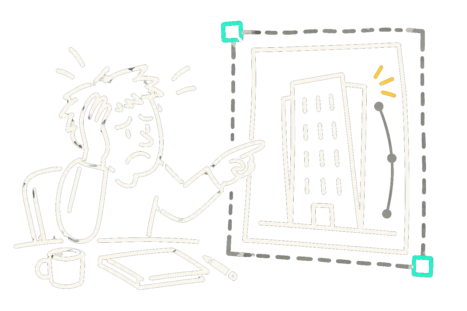 A frustrated architectural photographer manually correcting a tilted building photograph